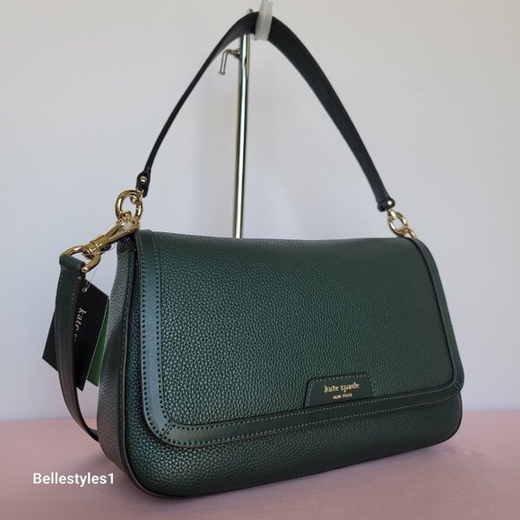KATE SPADE Hudson Pebbled Leather Medium Flap Convertible Shoulder Bag-Northern⭐ - Picture 3 of 16